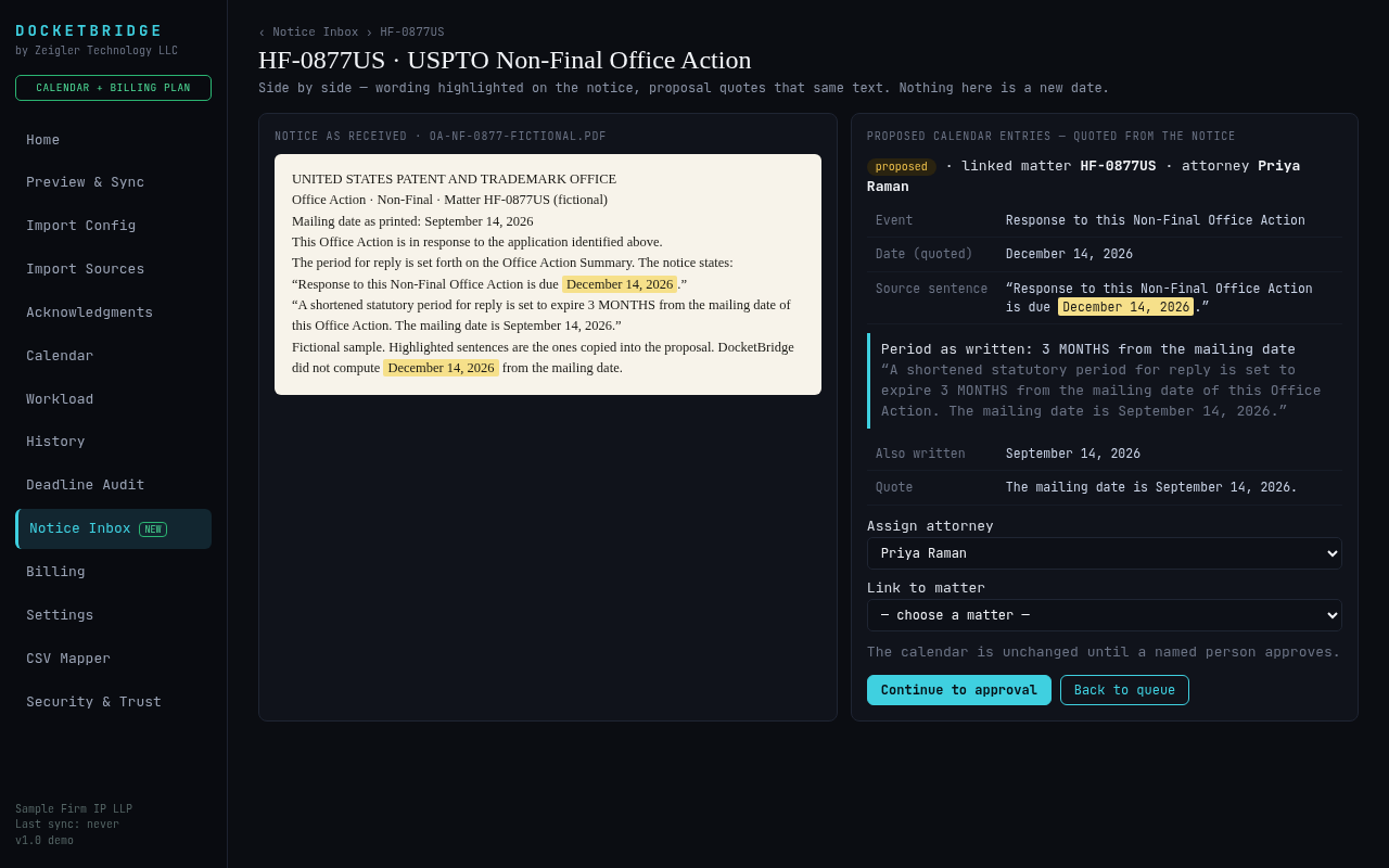 Notice Inbox side-by-side review